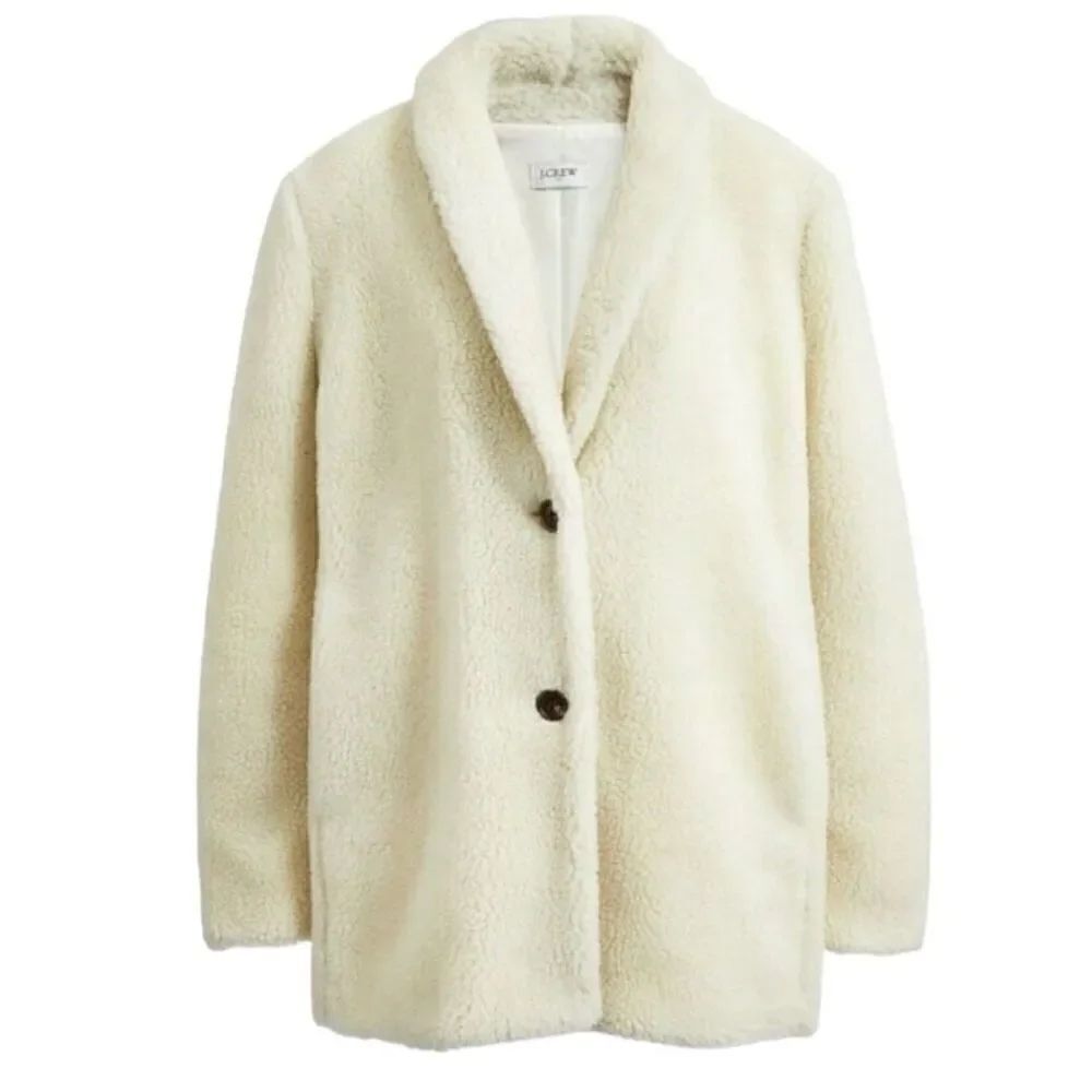 J Crew Women’s Cream Teddy Sherpa Coat Size Medium